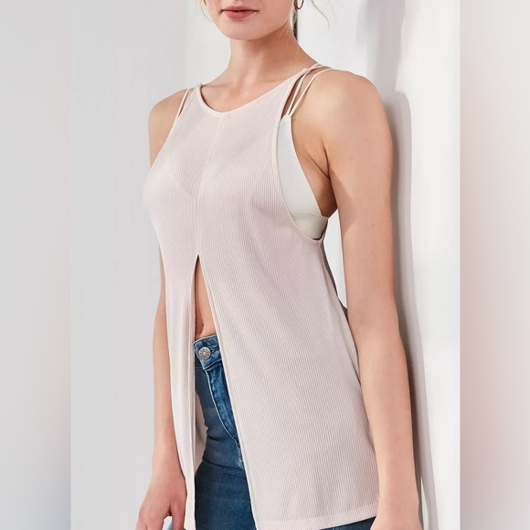 silence + noise Tops - Silence + Noise Nova Swing Tank Top Light Pink Ribbed Split Front Women S Boho